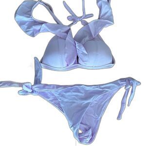 Purple Ruffle Two Piece Bikini Swimsuit Small Coquette Flirty Ruched